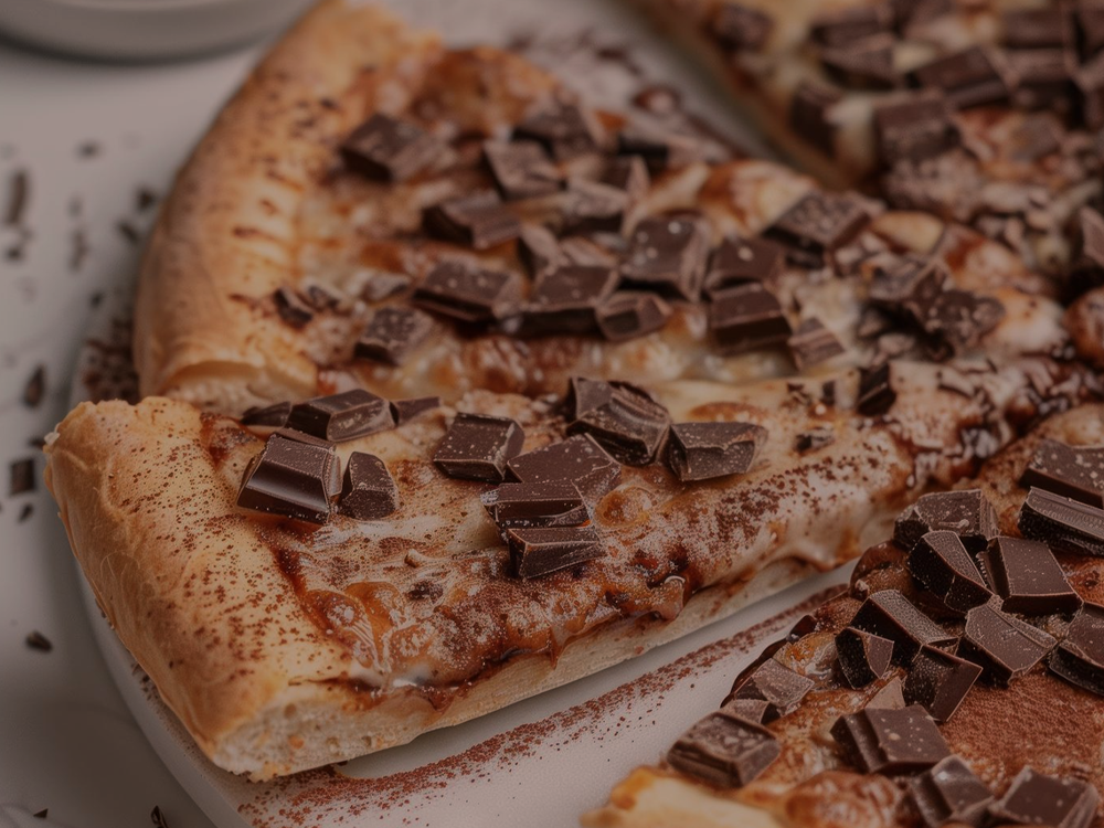 Fotografia ilustrativa - Pizza de chocolate com ruby chocolates